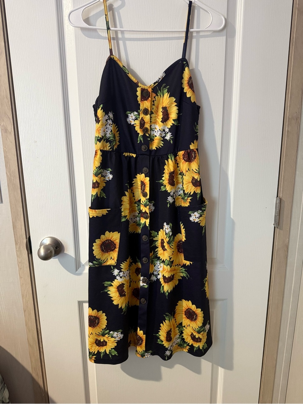 Sunflower Print Button-Front Sundress - Black & Yellow